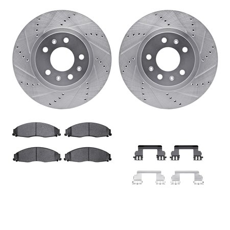 DYNAMIC FRICTION CO 7512-46005, Rotors-Drilled and Slotted-Silver w/ 5000 Advanced Brake Pads incl. Hardware, Zinc Coat 7512-46005